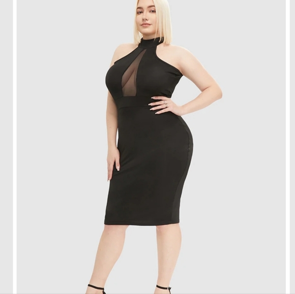 Mock Neck Contrast Mesh Cut Out Dress - Picture 2 of 10